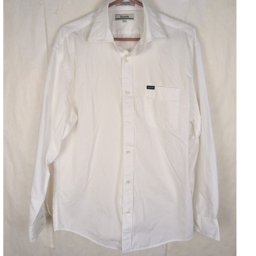 Faconnable Bas Pop white cotton button up shirt Sz Large Classic Minimal Office